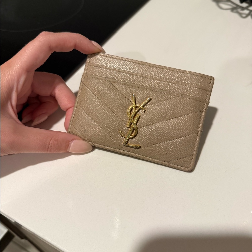 Saint Laurent Beige Card Holder with Gold Logo